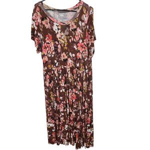 Torrid Womens 2X Brown Floral Print Short Sleeves Midi Super Soft Skater Dress